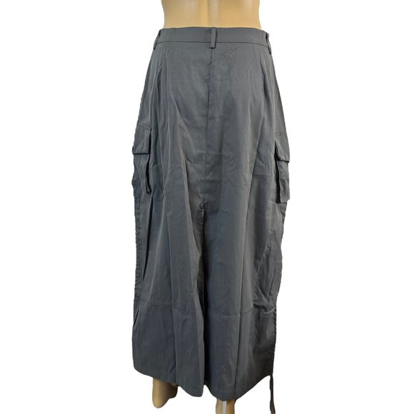 Women Cargo Midi Skirt Gray Medium M Slit Back Pocket Cargo Drawstring Slit - Picture 7 of 16